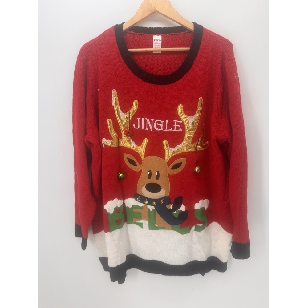 Holiday Time Christmas Sweater Women 3X 22W 24W Reindeer Jingle Bells Ugly Xmas